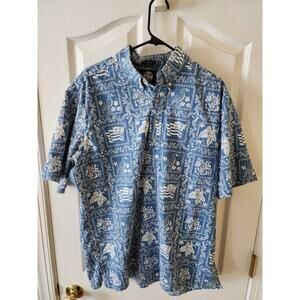 Reyn Spooner Lahaina Sailor Popover Hawaiian Shirt XL Blue Pullover